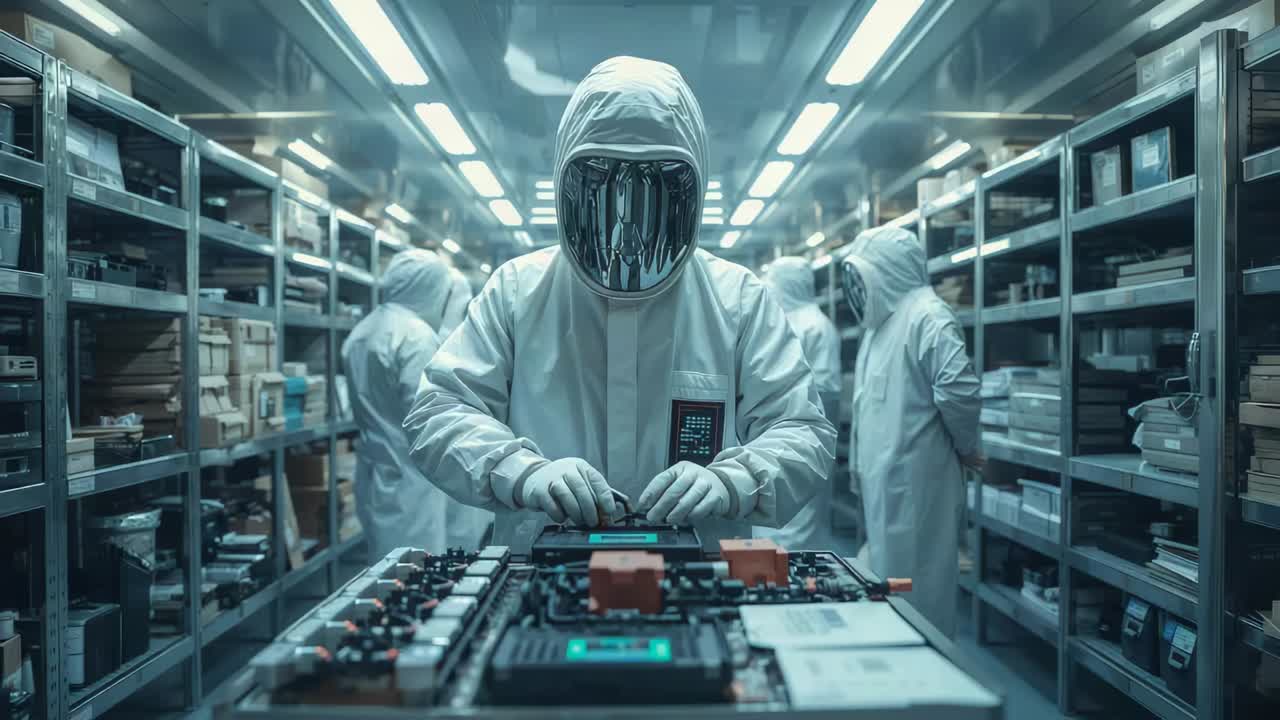 Upon assembly aisle opening, technician securing modules on green board using screwdriver testing