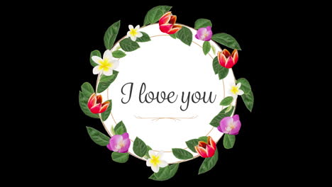 animation of i love you with flowers on black background