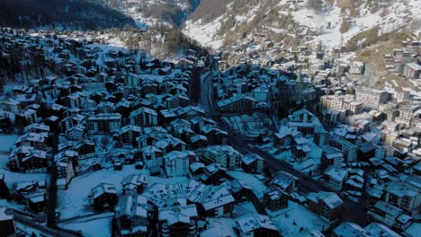 aerial view on zermatt valley and matterhorn peak in the morning
