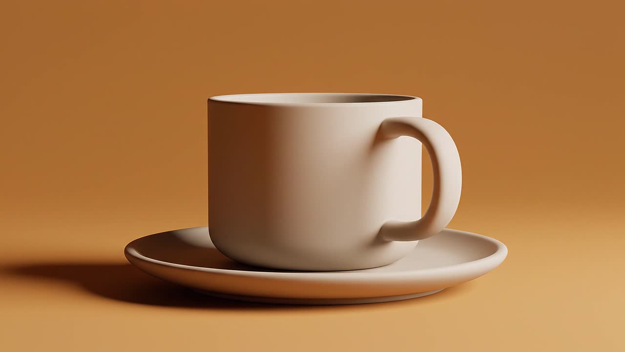 Tazza da caffè beige pulita su piattino che ruota in studio