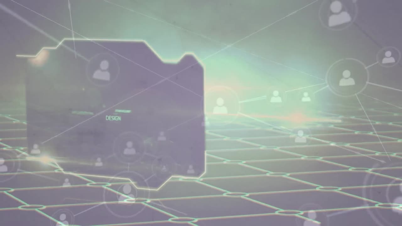 animación de la red de conexiones y textos sobre fondo negro