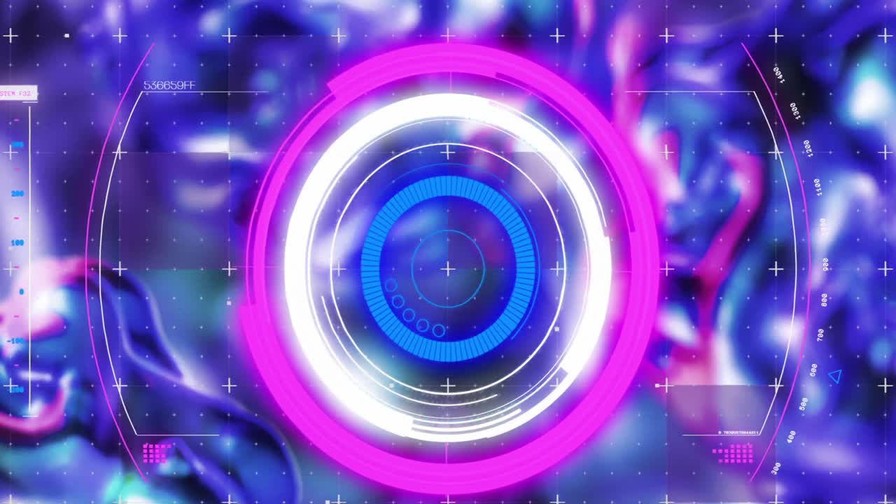 animación del escaneo del alcance y el procesamiento de datos sobre un líquido púrpura brillante