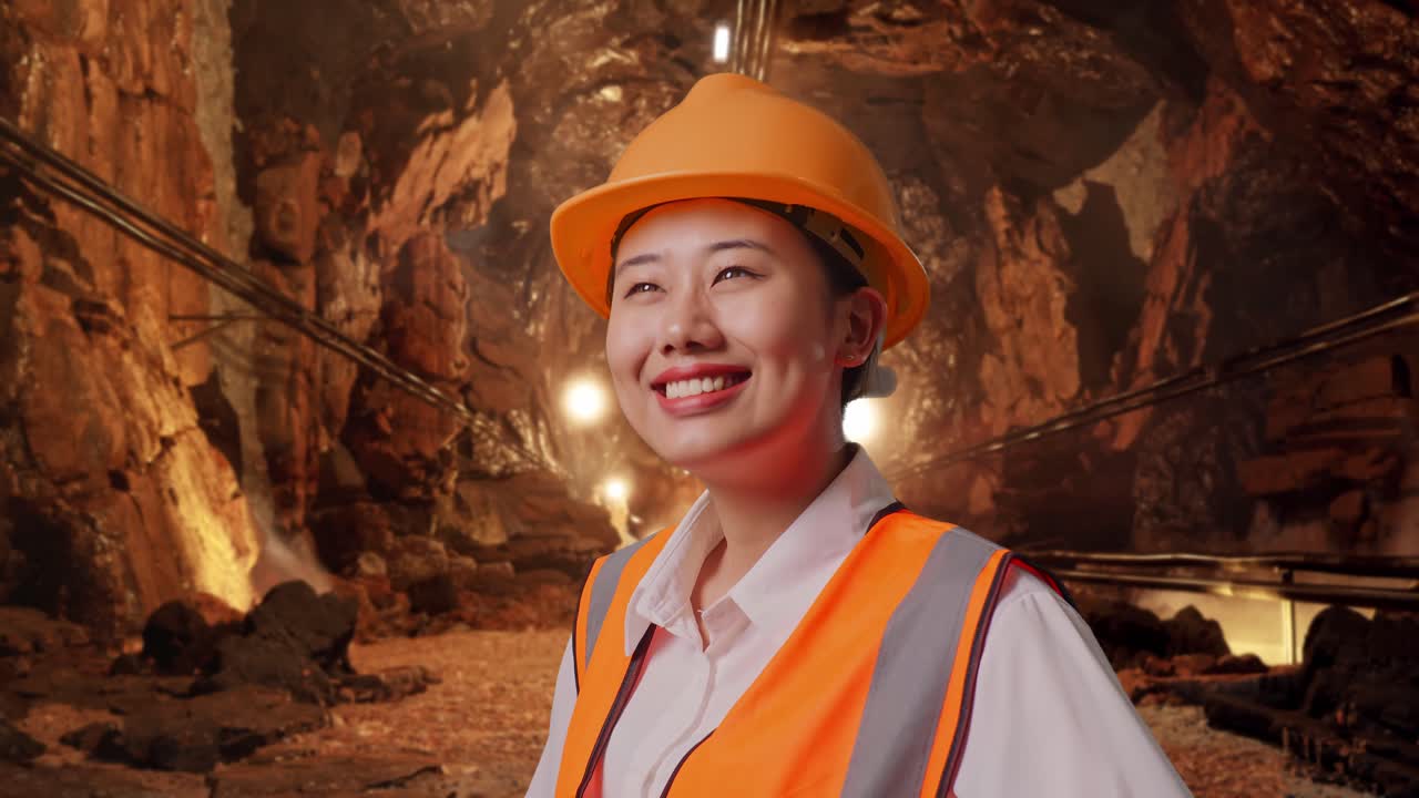 Woman Engineer in a Mine Tunnel