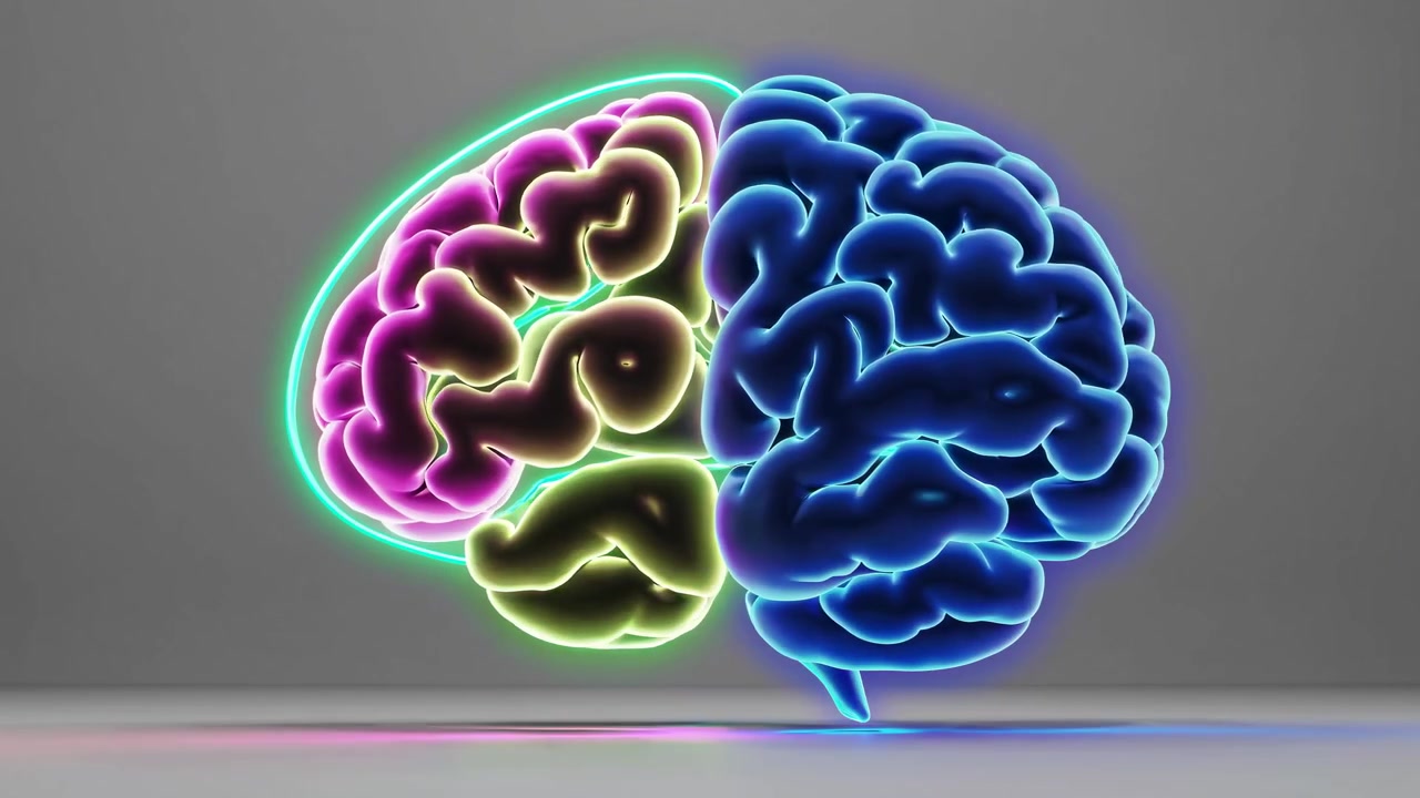 Rotating Human Brain Model with Neon Lighting Effects