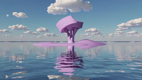 isla abstracta rosada en un océano tranquilo