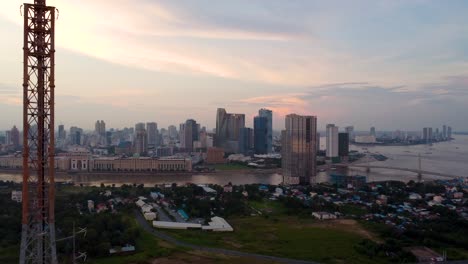 phnom penh cambodia city buildings skyline aerial over mekong river southeast asia