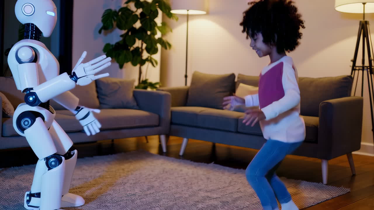 Robot and Child Interacting in a Living Room