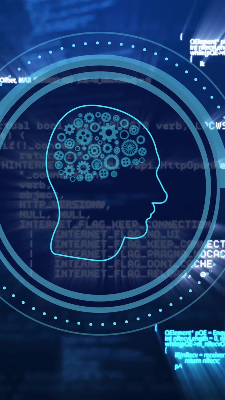Animation of human brain and ai data processing over black background