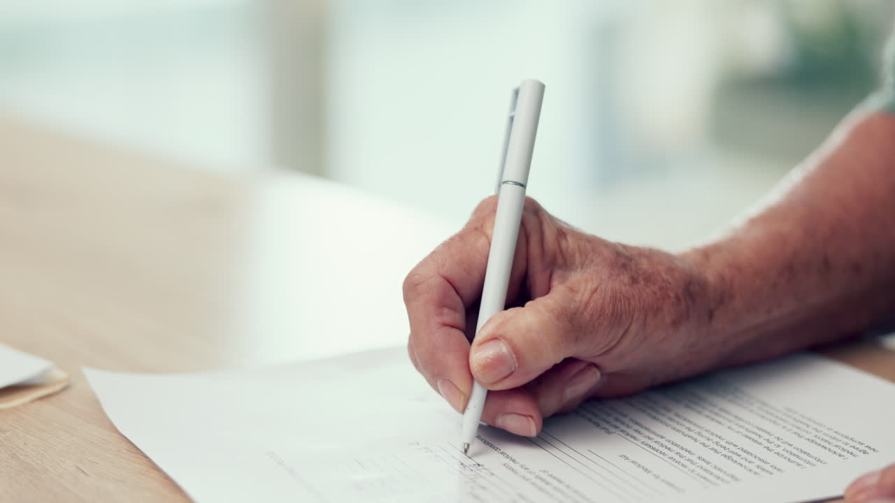 Hands, writing or person with contract to sign