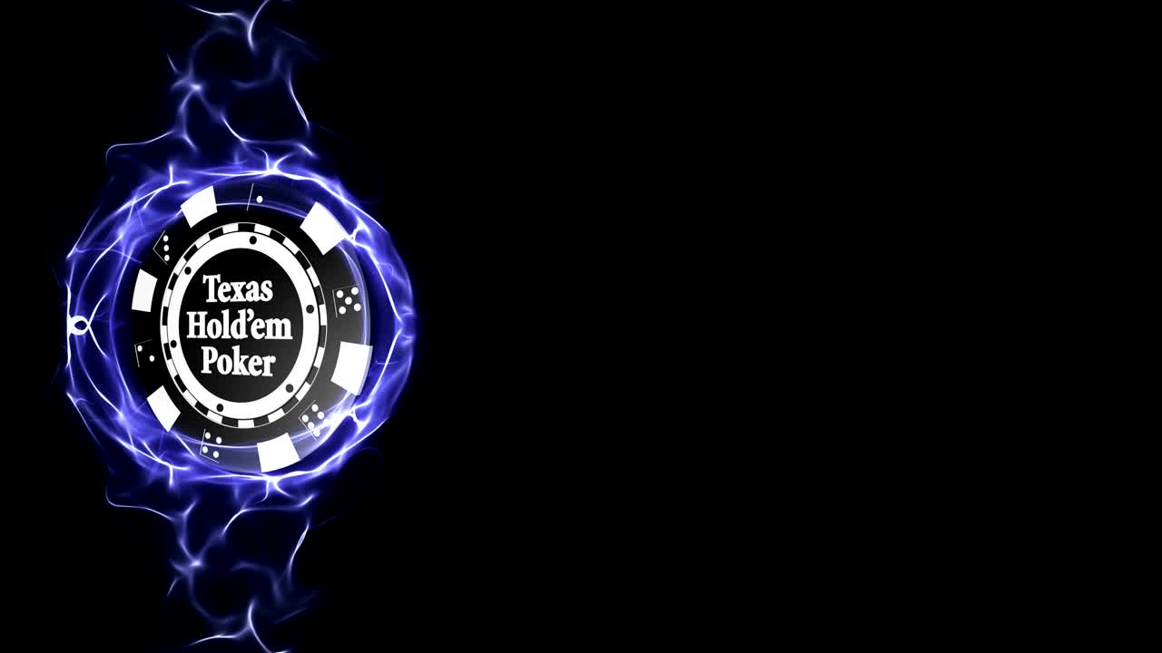 Pokerchip med Texas Hold’em tekstanimation, baggrund, rendering, med alfakanal, loop