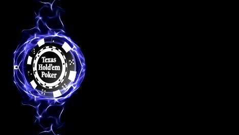 chip de póquer con texas hold'em animación de texto, fondo, renderización, con canal alfa, bucle
