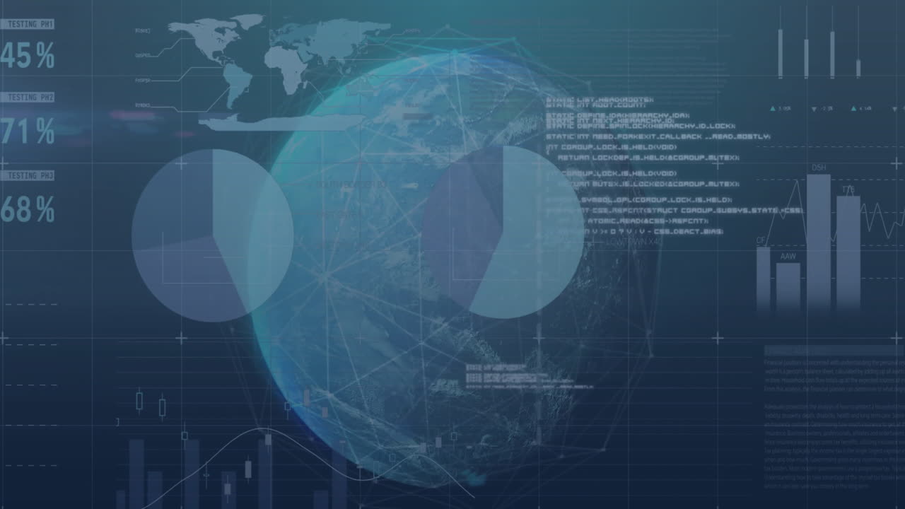 Animation of financial data processing over globe