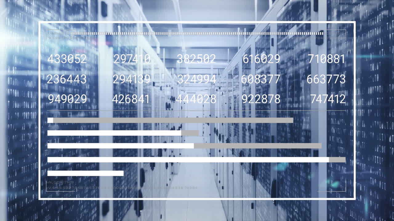 animación del procesamiento de datos a través de servidores informáticos