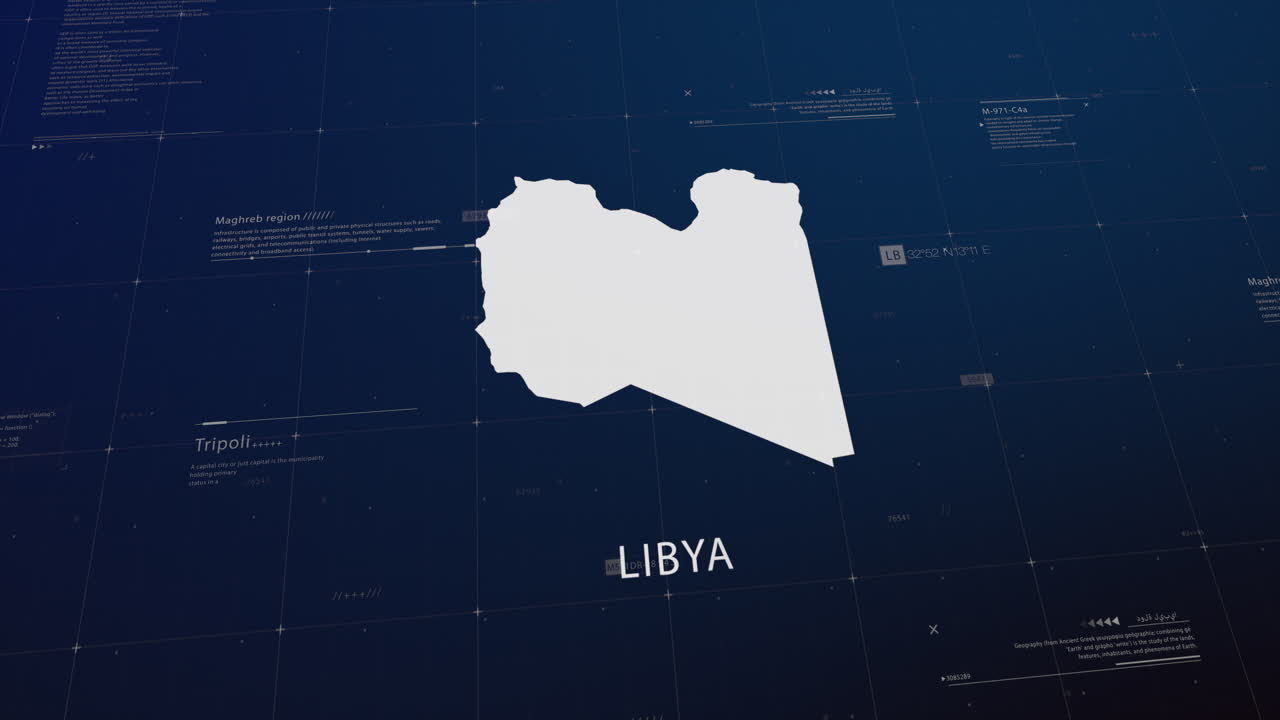 Libya country map comes to life with cinematic panning, unveiling key ...