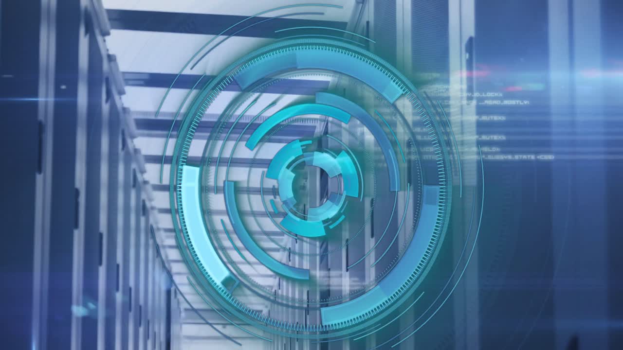 animación de círculos de carga y lenguaje de programación en la sala del servidor