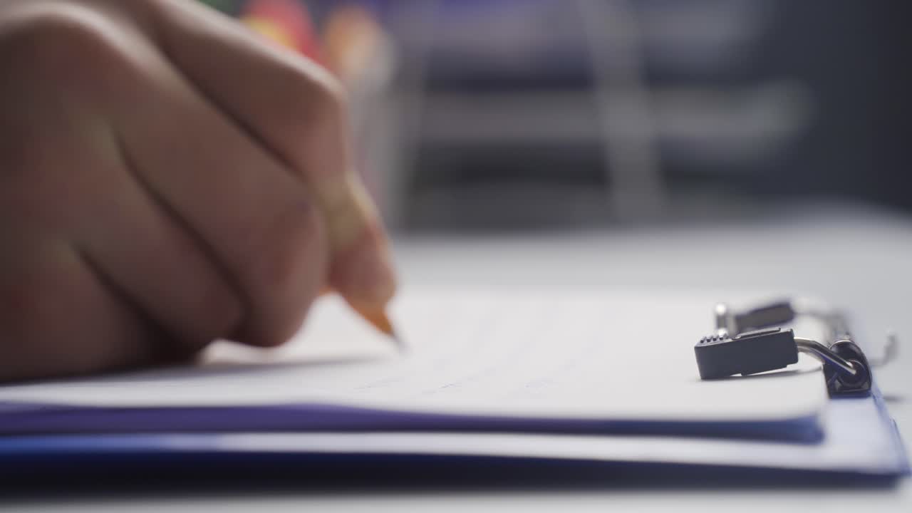 tomando notas, escribiendo en papel, en primer plano.