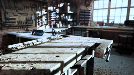 retro stylized old tools on wooden table in a joinery