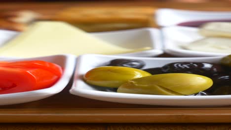 turkish breakfast with olives, tomato, cheese and butter