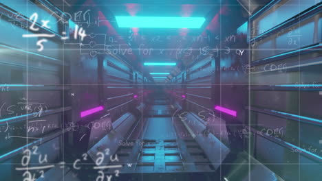 ecuaciones matemáticas sobre líneas de cuadrícula contra el túnel brillante