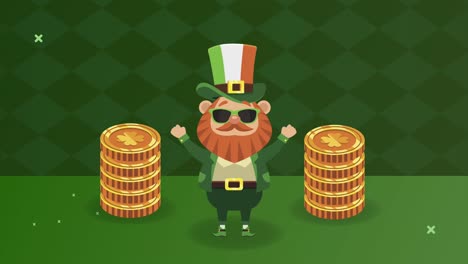 feliz día de san patricio tarjeta postal con leprechaun y monedas de oro
