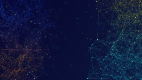 dynamic animation multicolored geometric plexus formations illuminating dark digital space network