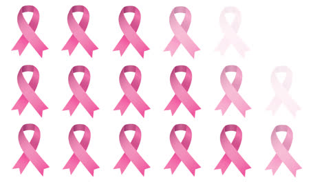 Animation-of-multiple-pink-ribbon-logo-appearing-on-white-background