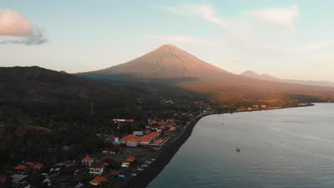 agung volcano golden light at sunrise