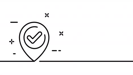 continuous line art drawing geolocation. single line drawing, solid line. animation of one line check mark, label and route completed. video 4k