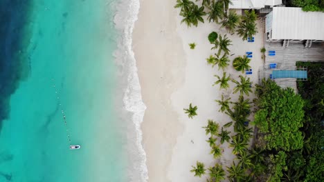 flying drone in roatan beach with crystal clear blue water