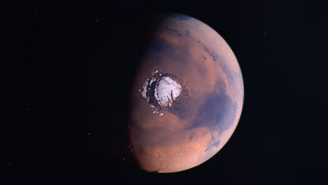 subtle rotation of mars the red planet showing the polar ice caps as seen from above