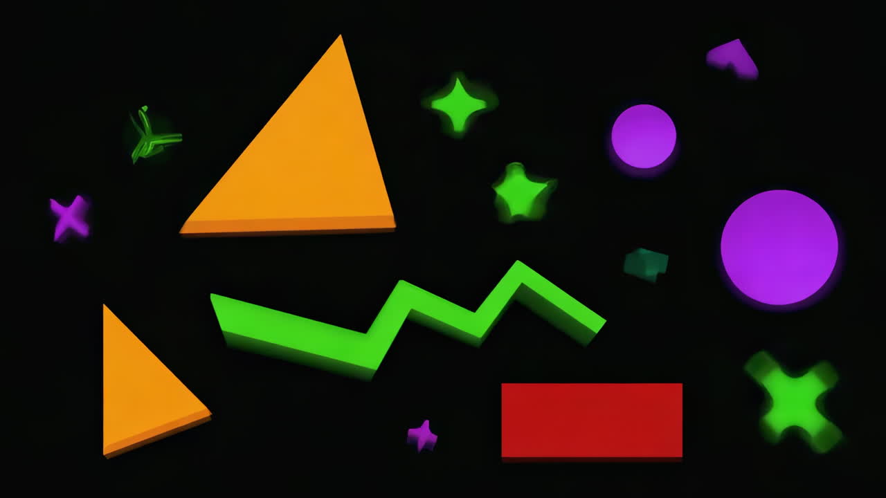 Abstract Geometric Shapes in Neon Colors on a Black Background