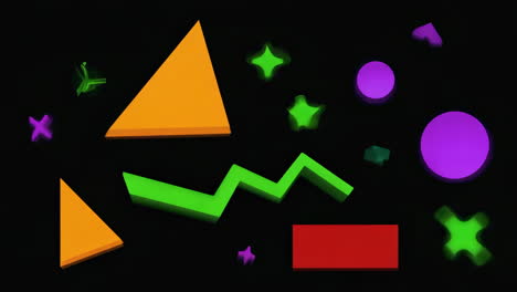 abstract geometric shapes in neon colors on a black background
