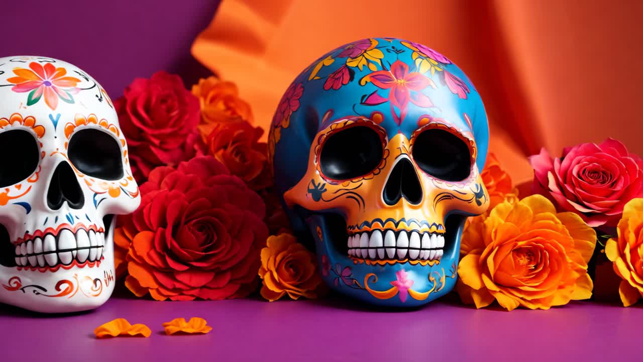día de los muertos calaveras de azúcar con rosas