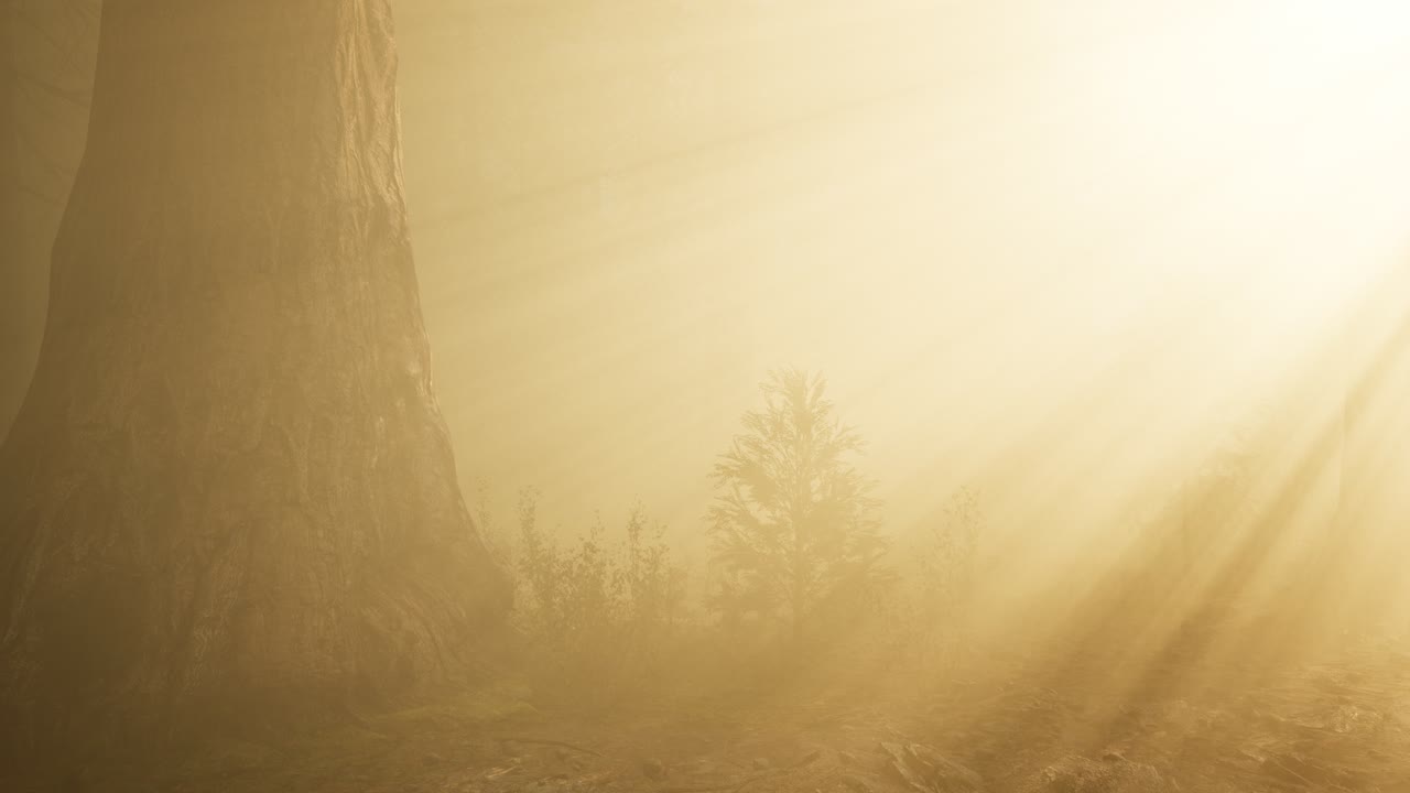 가을의 숲과 아침 안개의 나무