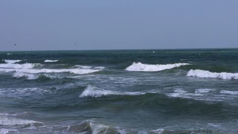 seagulls flying over choppy ocean waves