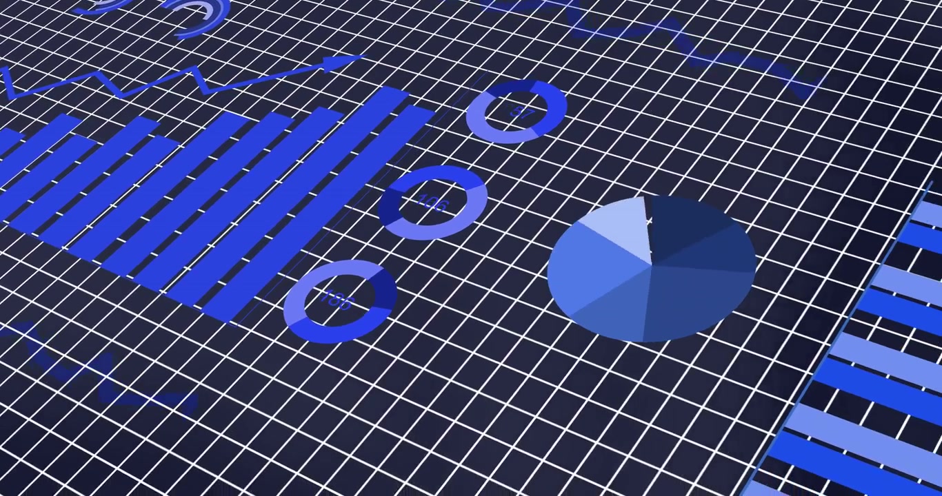 Animation af brugerflade med statistisk databehandling over gitter-netværk mod blå baggrund