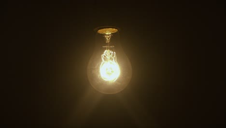 antique light bulb glowing on a black dark background, incandescent filament, hipster decoration