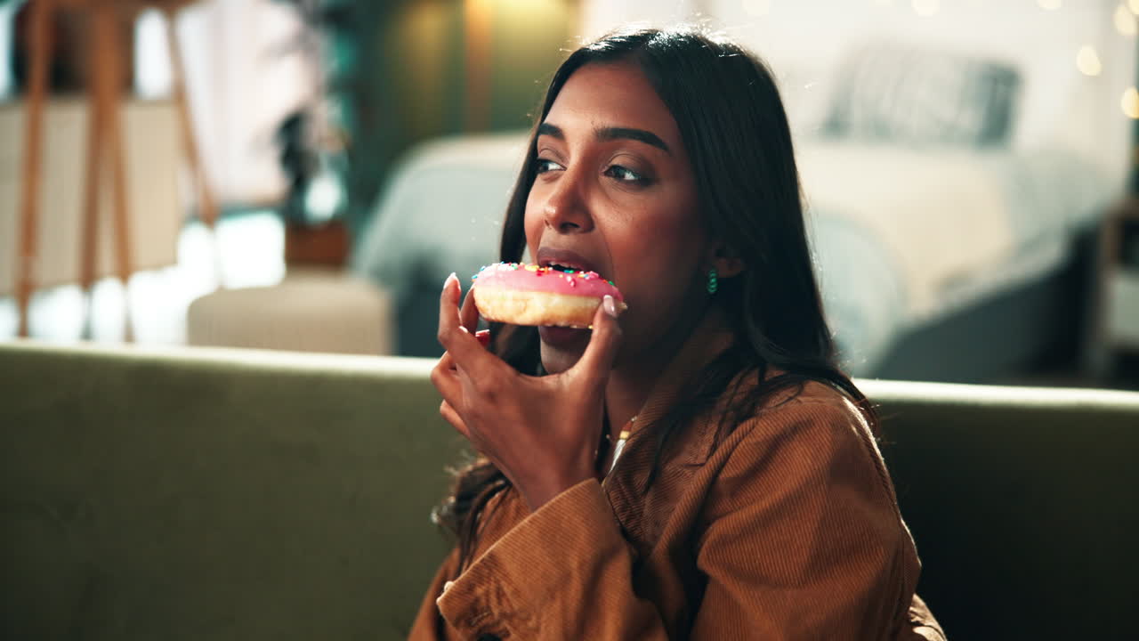 Woman enjoying a donut