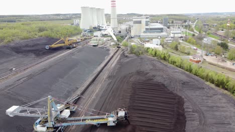 chvaletice power station, chvaletice, czech republic - coal management at the power plant - drone flying forward