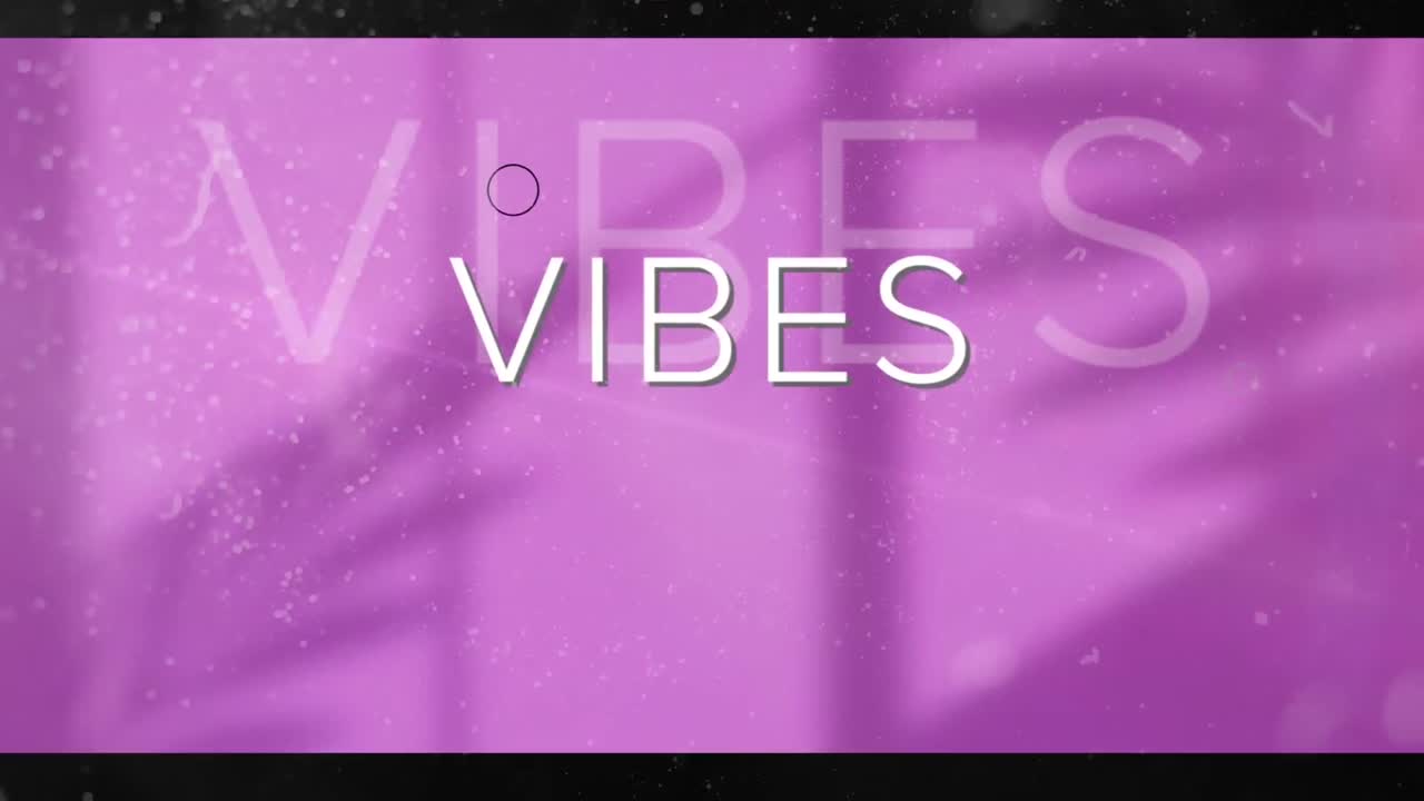 Animation of circles and vibes text over shadow of plants on white wall in background