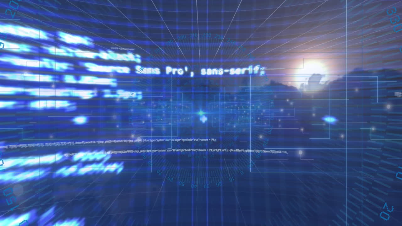 파란색 배경에 대한 범위 스캐닝과 데이터 처리 애니메이션