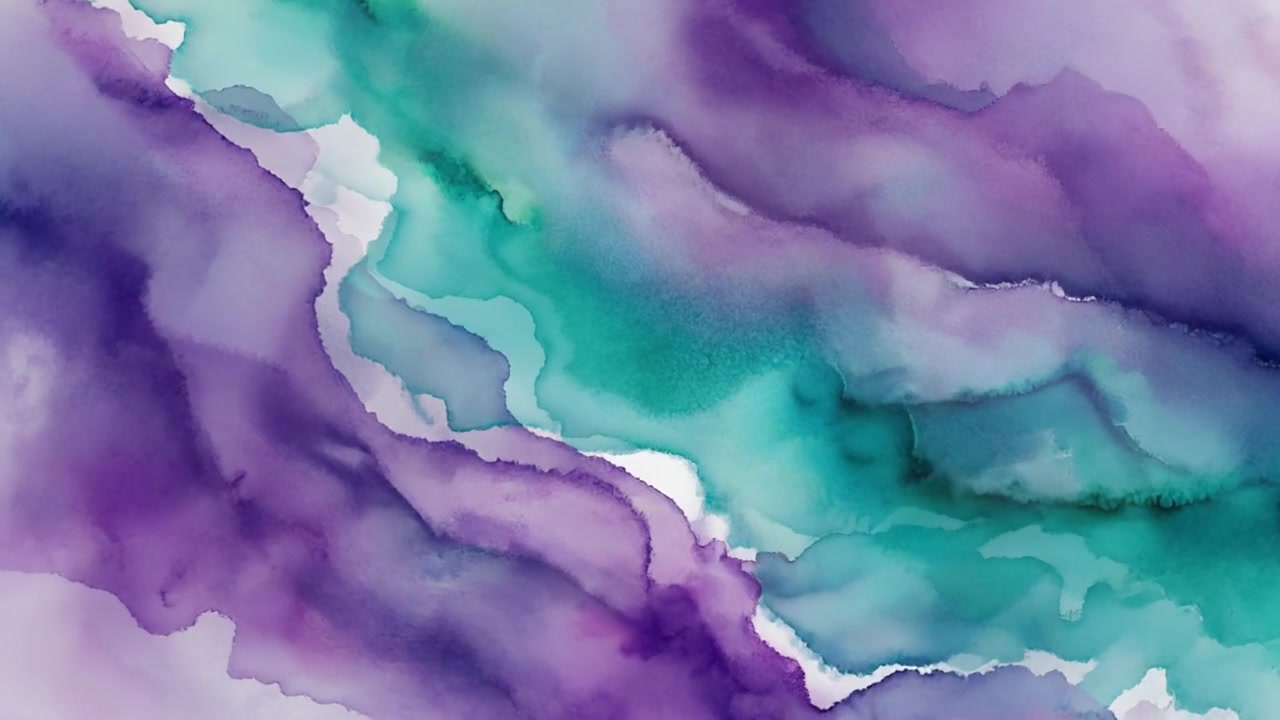 Sfondo acquerello astratto con inchiostro viola e verde acqua che scorre