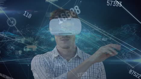 Animation-of-businessman-wearing-vr-headset-and-networks-of-connections