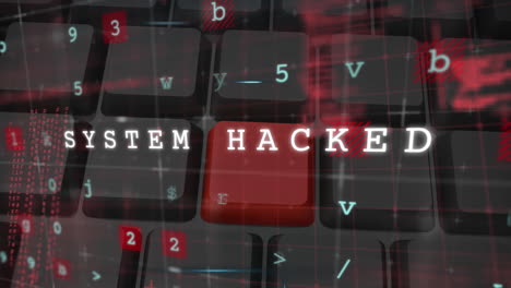 Animation of cyber attack warning over computer keyboard with red key in background