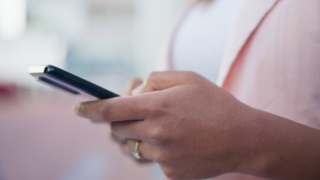 Hands, phone and email with a business person