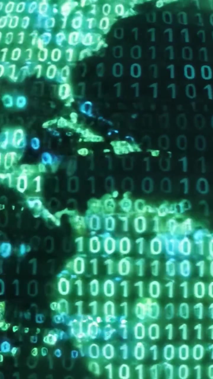 Digital Representation of the Earth Highlighting Data and Connectivity Through Binary Code Patterns, Symbolizing Global Technology and Information Flow