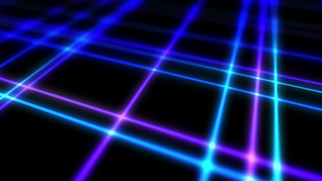 tecnología brillante de líneas de neón azul. concepto de negocio. representación 3d de cuadrados giratorios que se cruzan en fondo negro. animación de bucle.