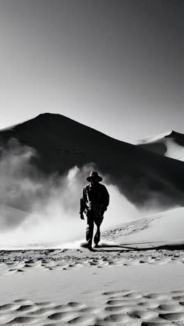 man walking through the desert