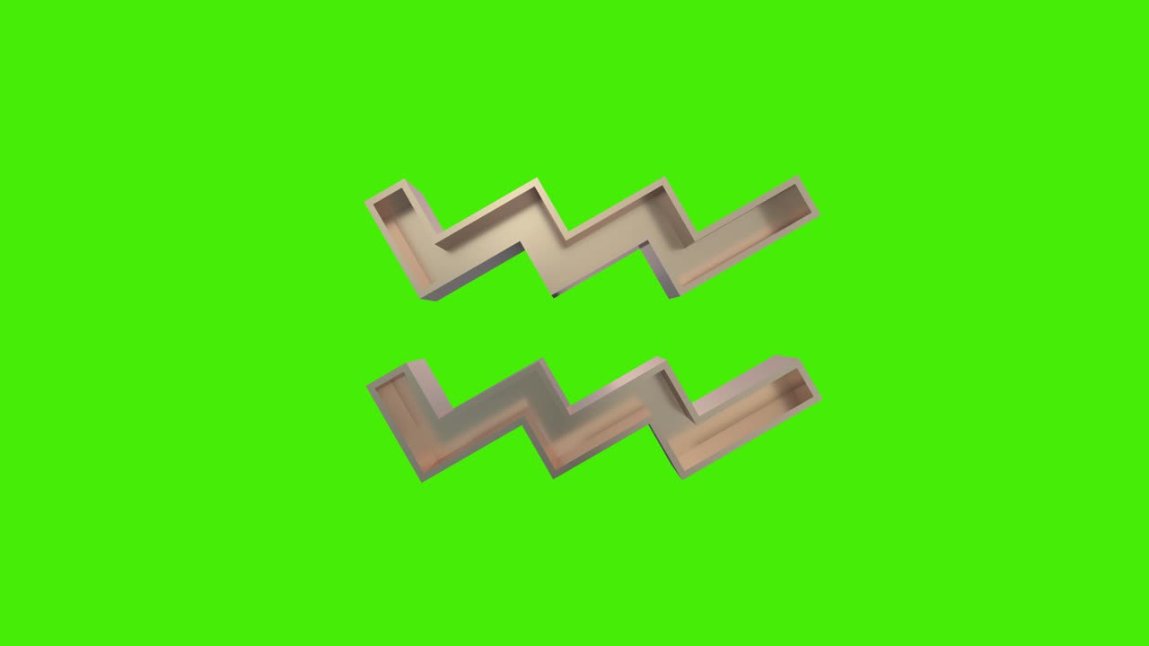 황금 아쿠아리우스 (물 운반자) 천문학적 조디악 기호는 녹색 화면에서 원활하게 루프로 회전합니다.