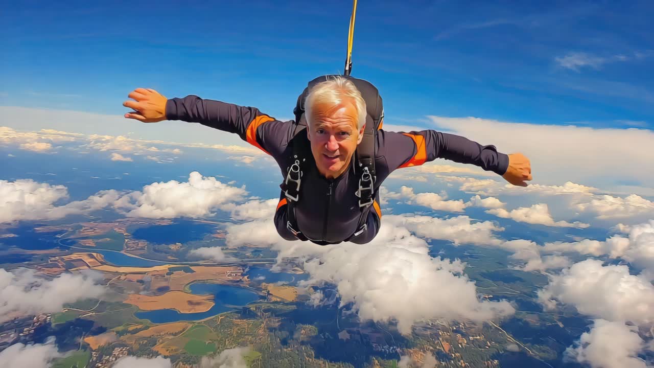 Man skydiving with beautiful view
